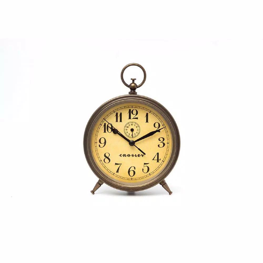 Crosley 33328A Round Antique Bronze Metal Analog Alarm Clock with Glass Lens