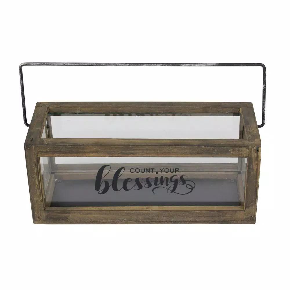 Stonebriar Collection Stonebriar Rustic Wood and Glass Votive Candle Holder with 'Count Your Blessings' Sentiment