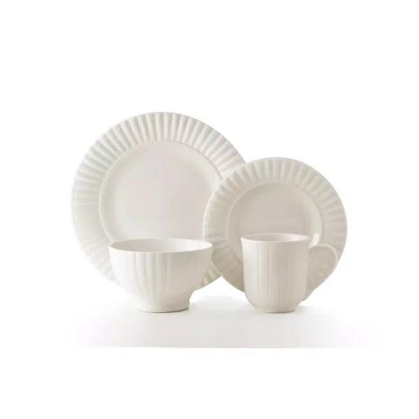 Thomson Pottery Maison White 16-Piece Off-White Ceramic Stoneware Dinnerware Set, Service for 4