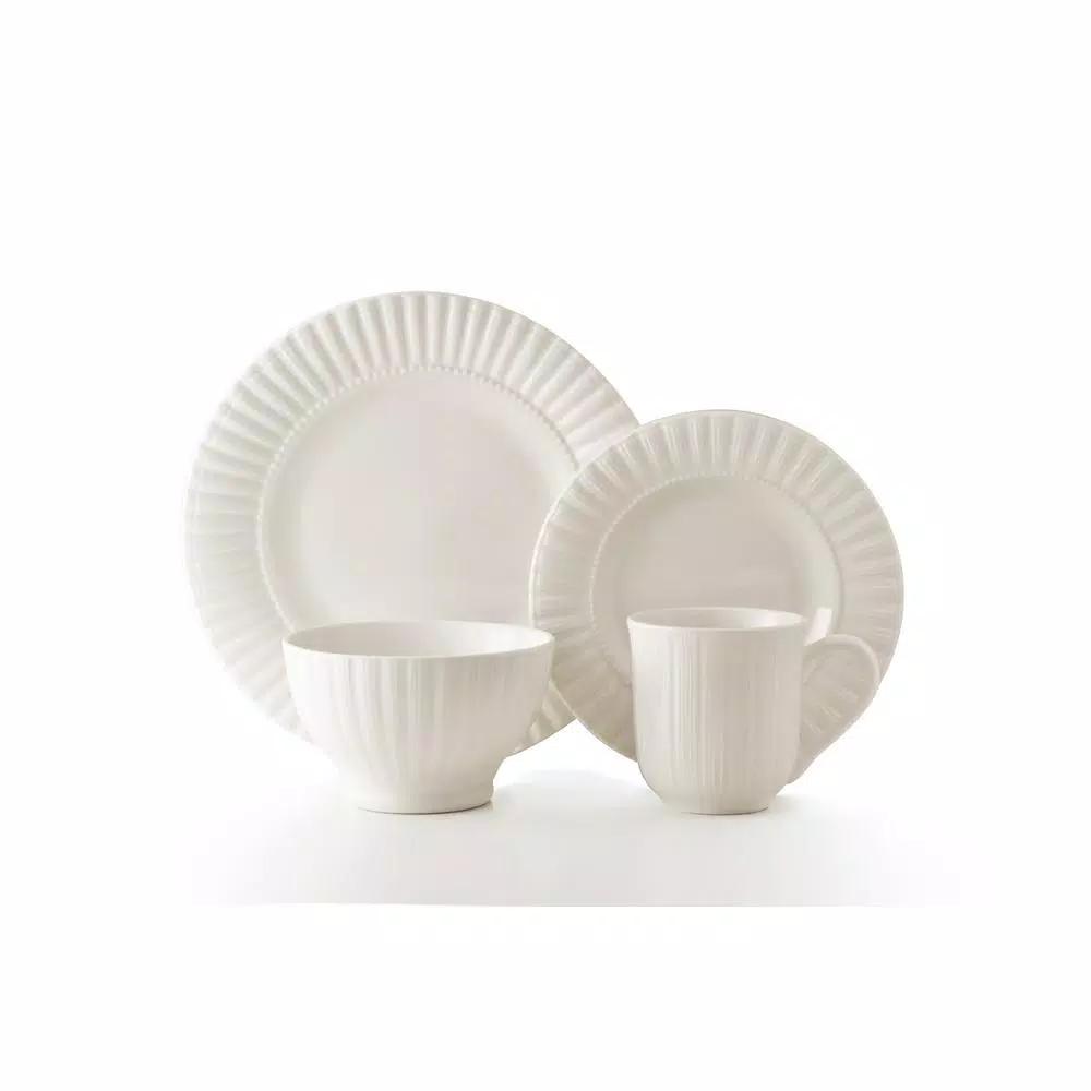 Thomson Pottery Maison White 16-Piece Off-White Ceramic Stoneware Dinnerware Set, Service for 4