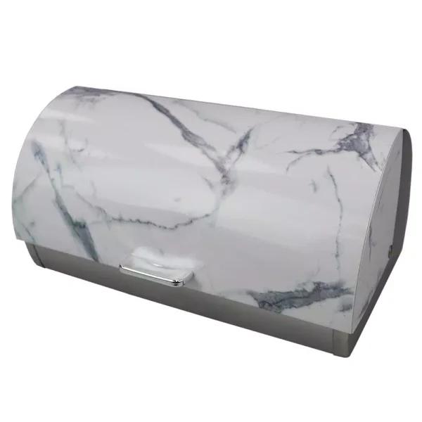 Unbranded White Marble Pattern Steel Bread Box with Roll Top Lid