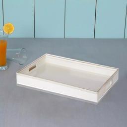 Benzara Mimosa Decor White Rectangle Serving Tray with Cutout Handles thumbnail 2