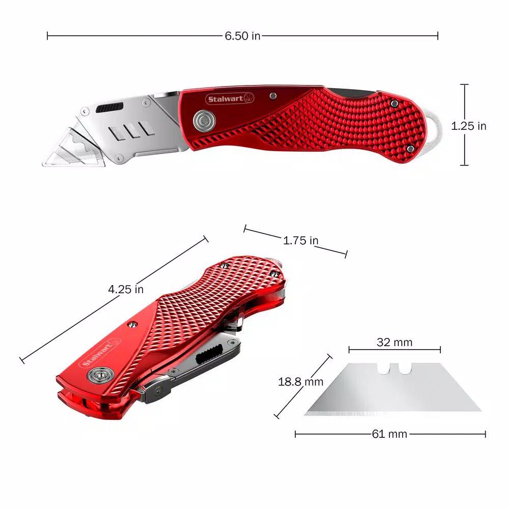 Stalwart Retractable Aluminum Utility Knife Set with 10 Replacement Blades, 2-Pack
