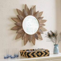 Home Decorators Collection Sunburst Art Deco Accent Mirror, Brown Antiqued Wood, 33.8 in. thumbnail 3