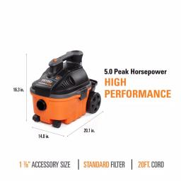 RIDGID 4 Gal. 5.0-Peak HP Portable Wet/Dry Shop Vacuum with Hose and Accessories thumbnail 4