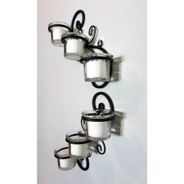 Stonebriar Collection Stonebriar Black Metal Ivy Swirl Candle Wall Sconce Set of 2