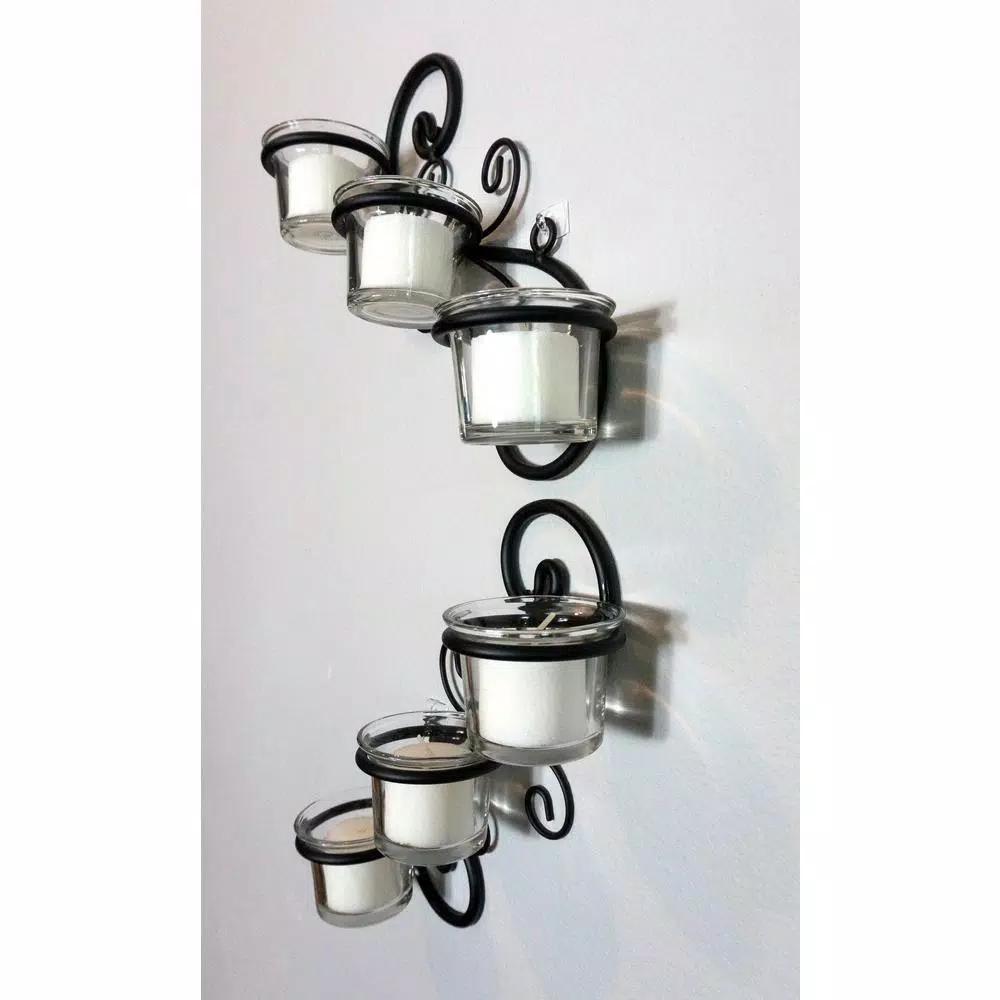 Stonebriar Collection Stonebriar Black Metal Ivy Swirl Candle Wall Sconce Set of 2