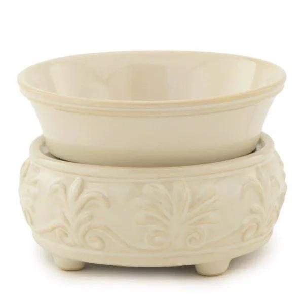 Candle Warmers Etc 5.2 in Sandstone 2-in-1 Classic Fragrance Warmer with Fleur de Lis Pattern