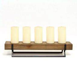 Stratton Home Decor Rustic 5-Candle Holder Centerpiece, Natural Wood and Black Metal thumbnail 1