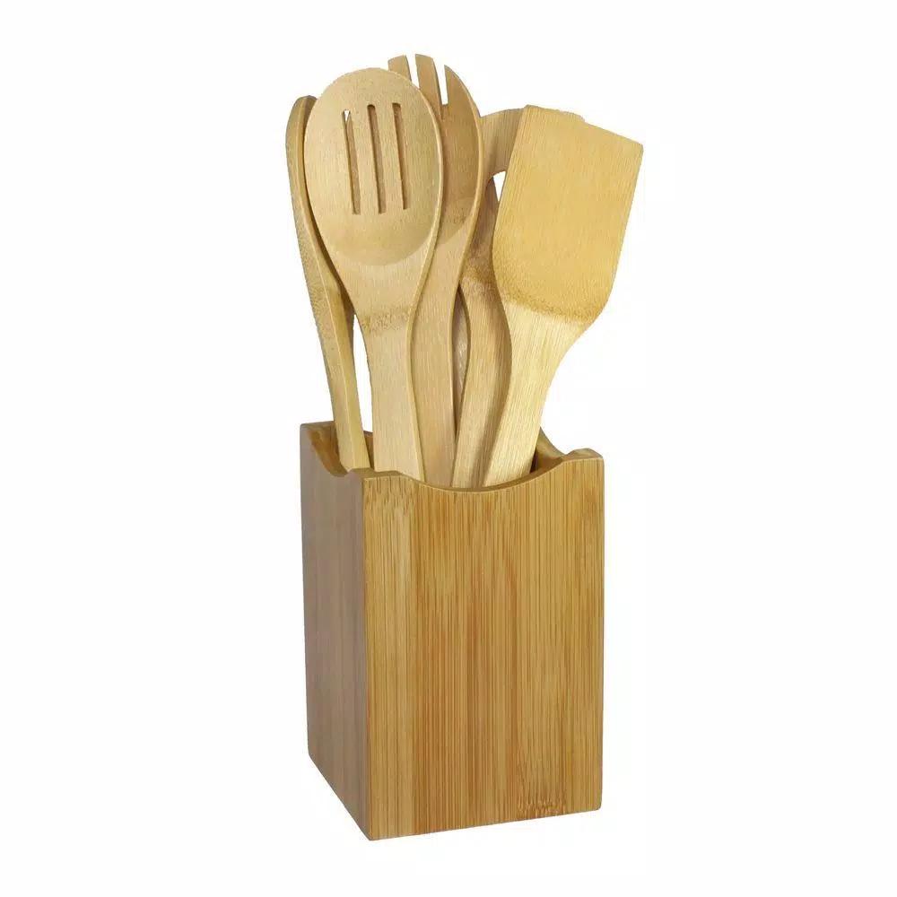 Oceanstar 7-Piece Bamboo Cooking Utensil Set with Holder