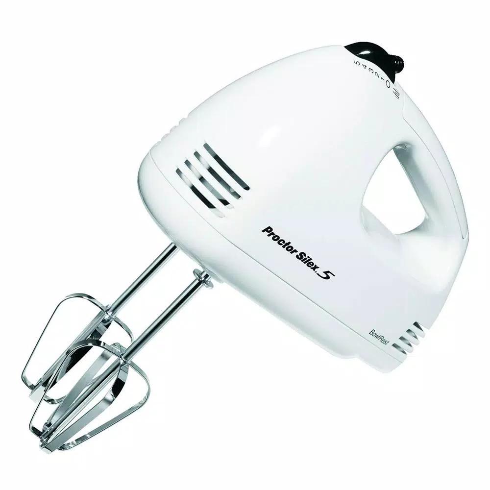 Proctor Silex 5-Speed White Hand Mixer, 125W Lightweight Handheld Mixer
