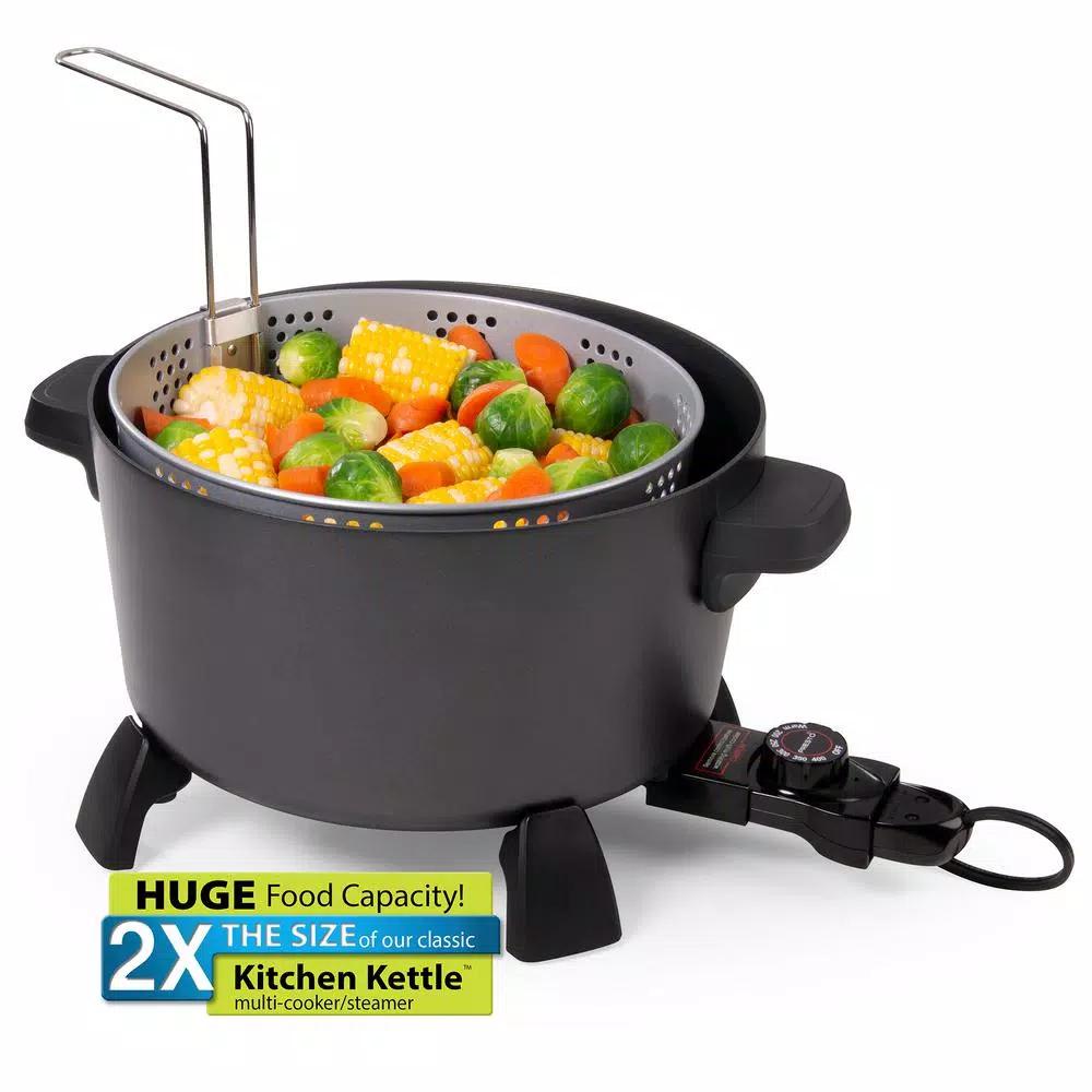 Presto 10 Qt. Black Kitchen Kettle XL Multi-Cooker and Deep Fryer with Tempered Glass Cover