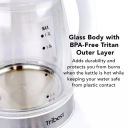 Tribest Glass Raw Tea Kettle, 1.7L Electric Kettle with Precision Temperature Presets, White thumbnail 4