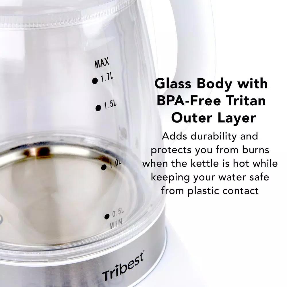 Tribest Glass Raw Tea Kettle, 1.7L Electric Kettle with Precision Temperature Presets, White
