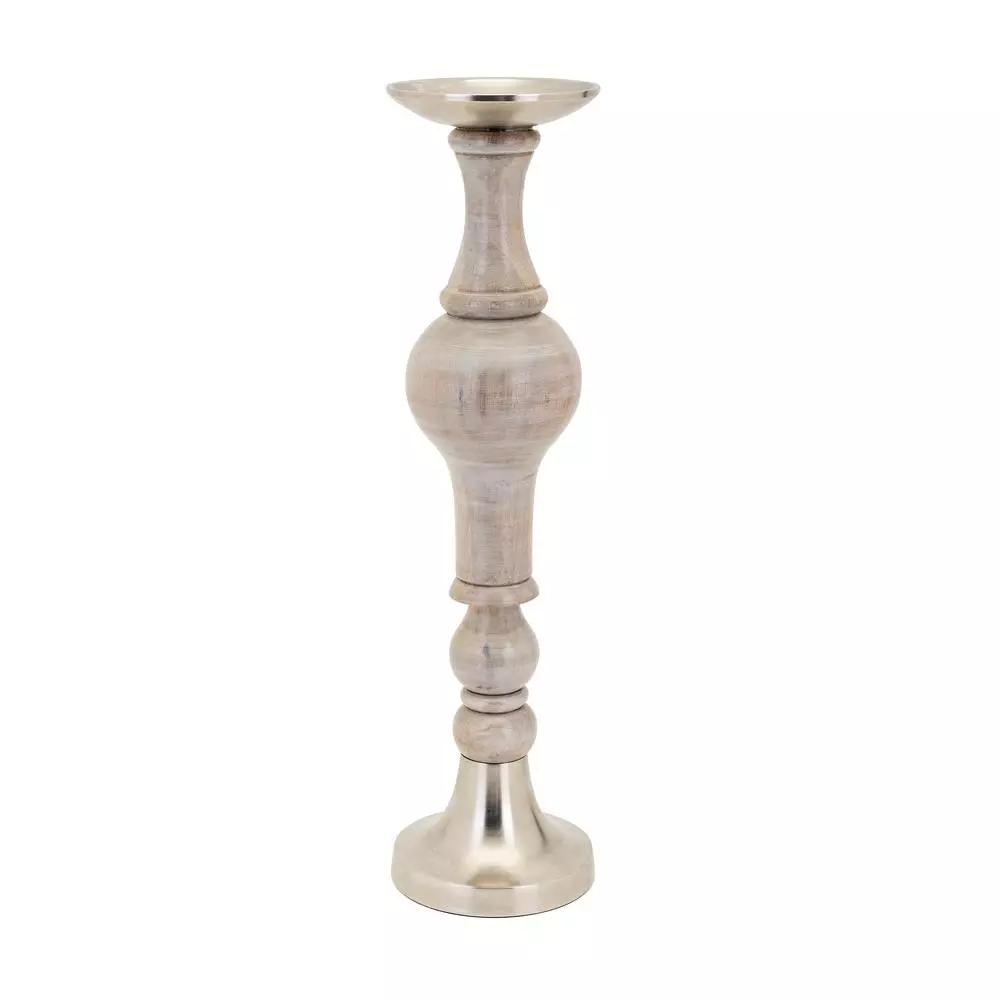 IMAX Trisha Yearwood Nightingale Mango Wood Hurricane Candle Holder Set of 3, Gray