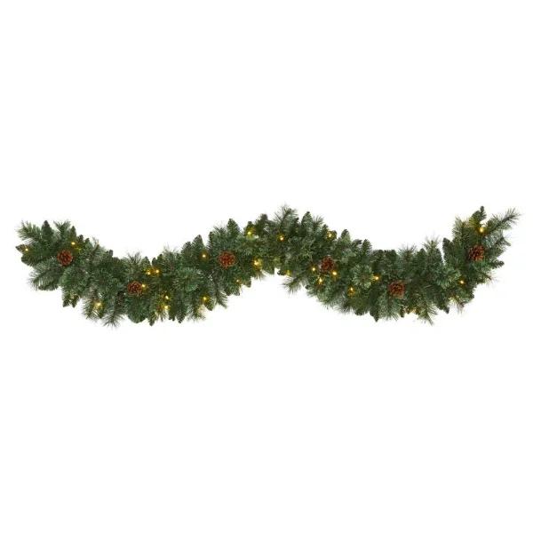Nearly Natural 6 ft. Pre-lit Mountain Pine Artificial Garland with 35 Warm White LED Lights and Pinecones