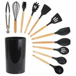 MegaChef 12-Piece Black Silicone and Wood Kitchen Utensil Set thumbnail 1