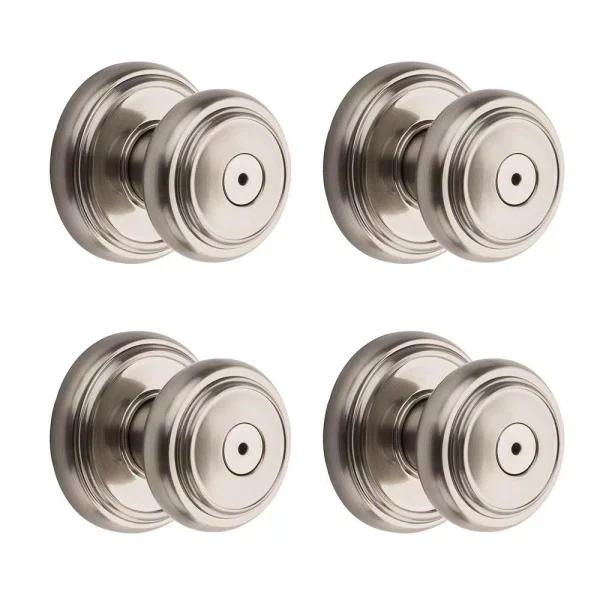 Baldwin Prestige Alcott Satin Nickel Privacy Door Knob (4-Pack)