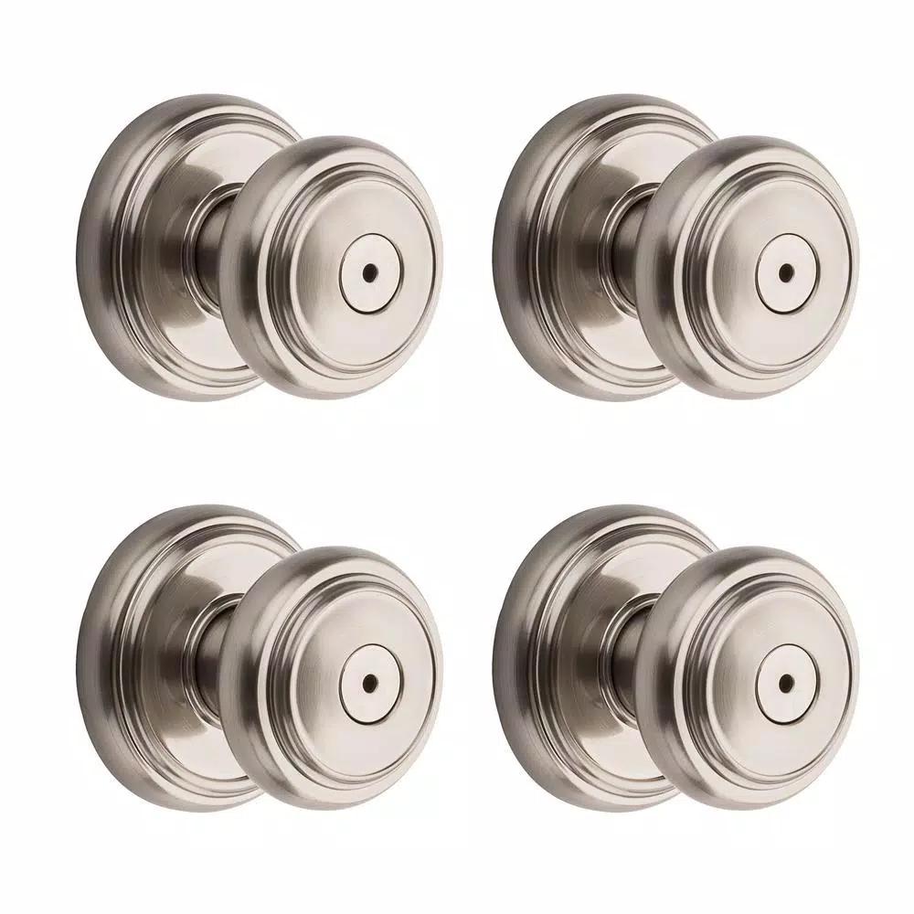 Baldwin Prestige Alcott Satin Nickel Privacy Door Knob (4-Pack)