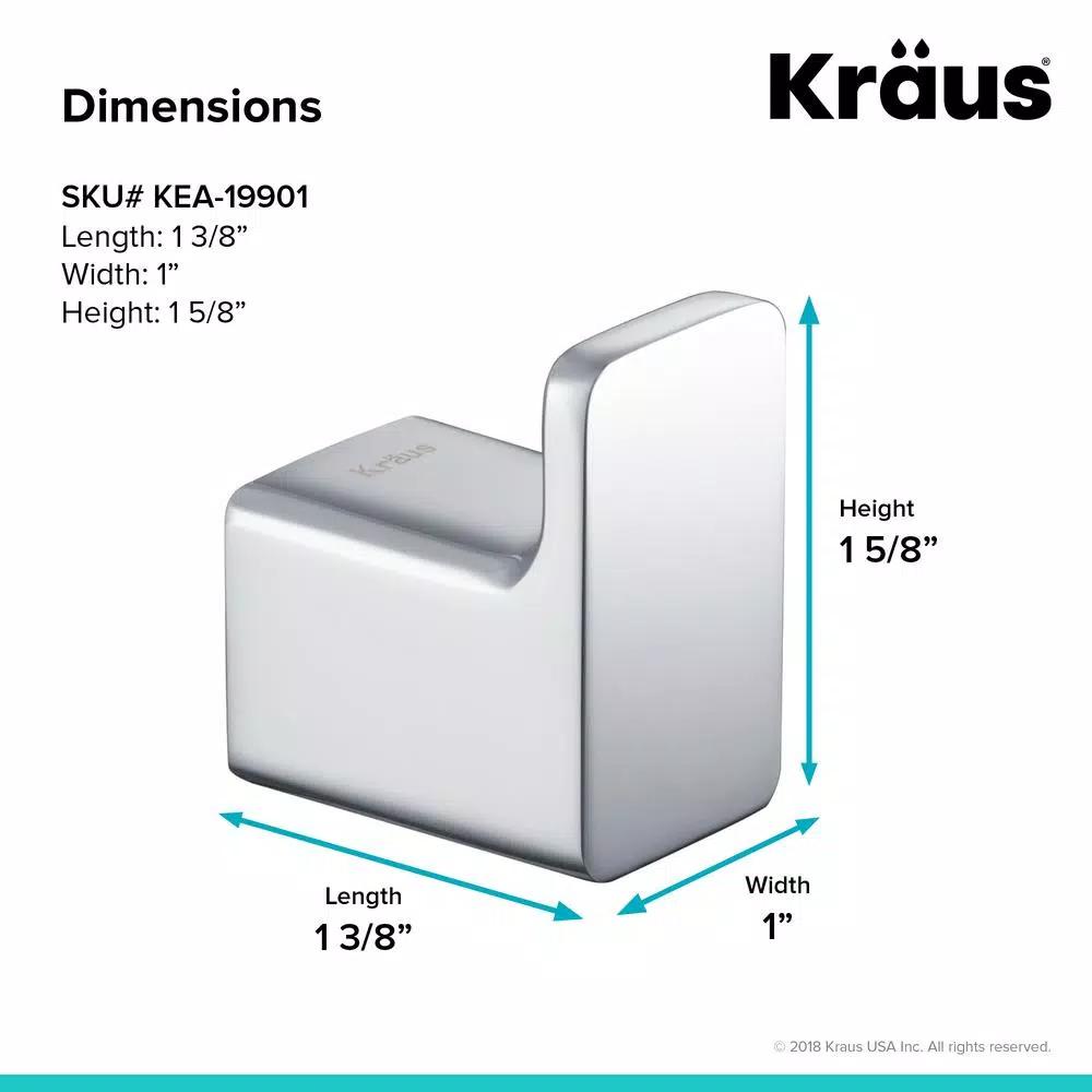 KRAUS Stelios Chrome Bathroom Robe and Towel Hook, Solid Brass