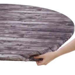 Brielle Home 42" Round Cotton Fitted Table Cover, Distressed Wood Print thumbnail 3