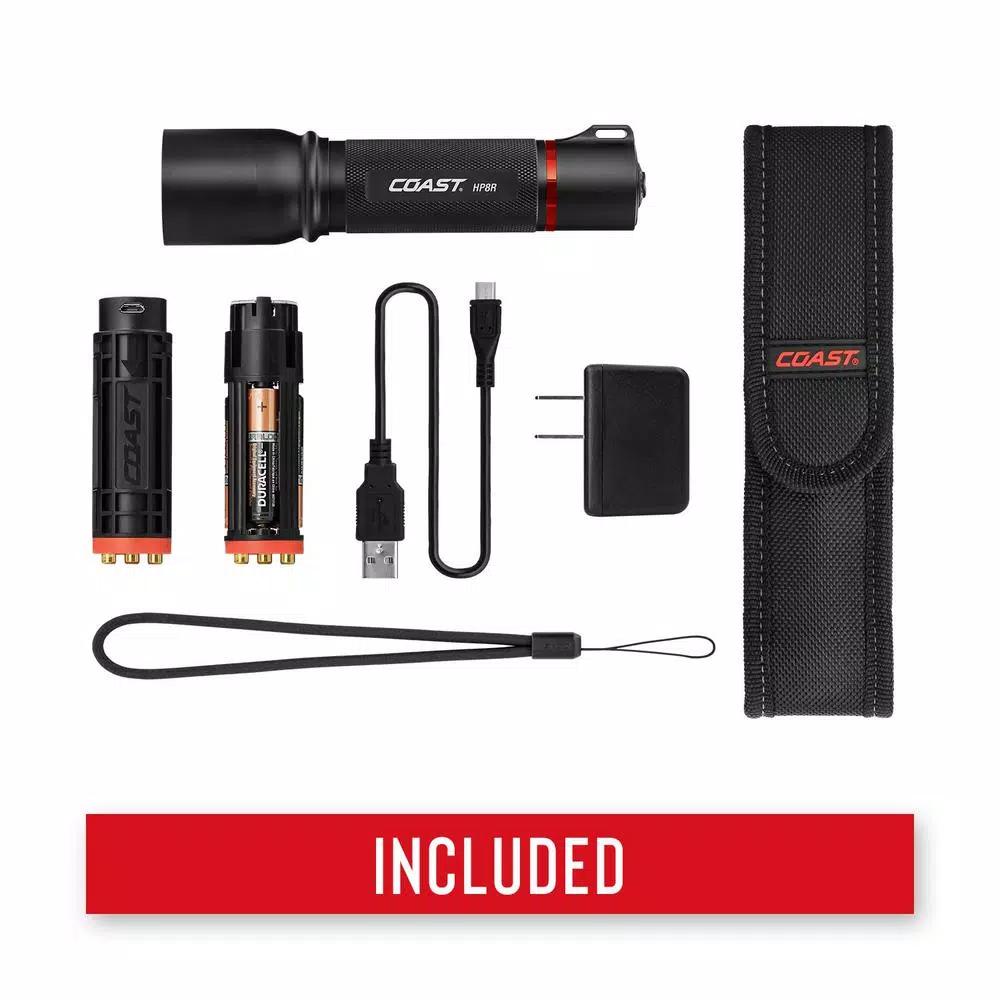 Coast HP8R 760 Lumens LED Rechargeable Focusing Flashlight with Slide Focus