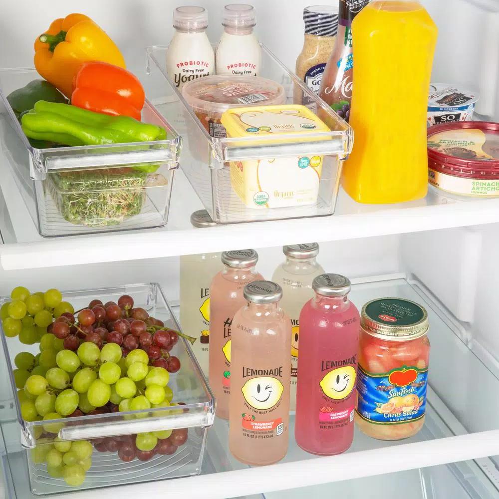 Kitchen Details 2 Pack Slim Refrigerator & Pantry Storage Bins, Airtight Food Containers
