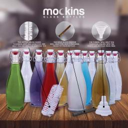 Mockins 17 oz. Glass Bottles with Swing Top Stoppers, Funnel, Brush, and Gold Marker (Set of 12) thumbnail 5