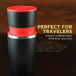 Ovente 2-in-1 Single Serve Coffee Grinder and French Press Maker with Insulated Cup, Red thumbnail 7