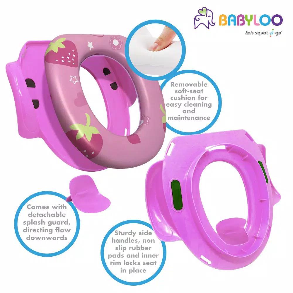 Babyloo Children's Soft Cushion Toilet Seat with Handles and Splash Guard - Pink