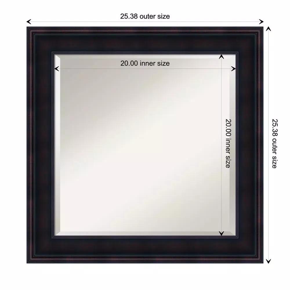 Amanti Art 25 in. Square Beveled Edge Wood Framed Bathroom Vanity Mirror, Dark Brown Mahogany
