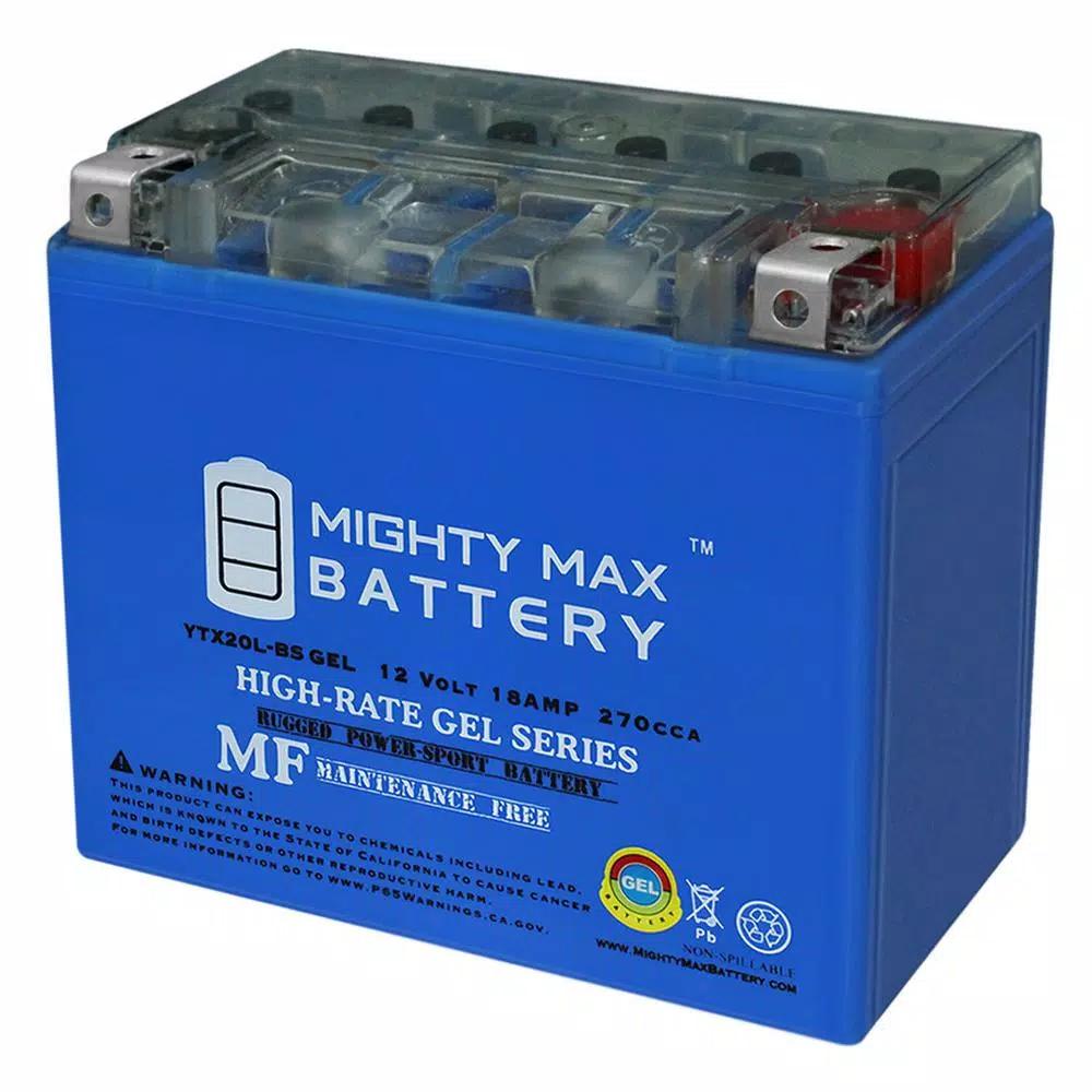 MIGHTY MAX BATTERY Mighty Max YTX20L-BS GEL 12V 18Ah 270 CCA Rechargeable Sealed Lead Acid Powersport Battery