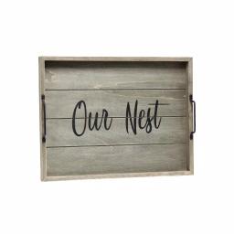 Elegant Designs Our Nest Rustic Gray Wooden Decorative Serving Tray with Black Metal Handles thumbnail 2