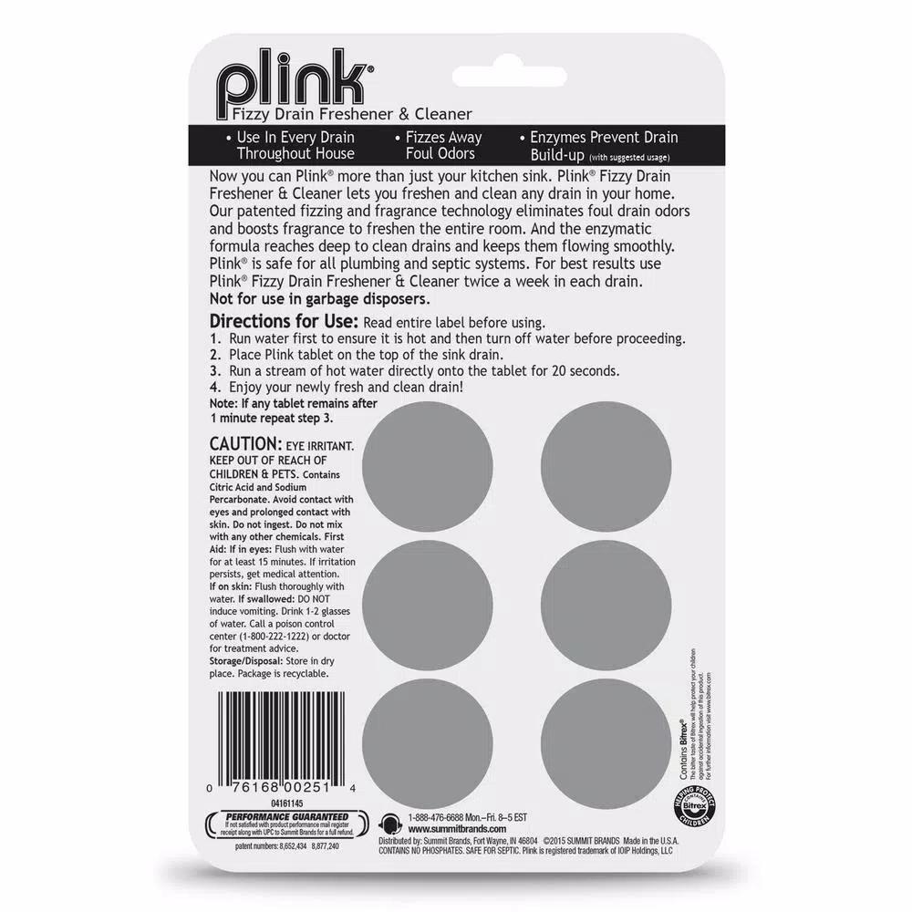 Plink Fizzy Drain Freshener and Cleaner, Lemon Scent, 6-Count