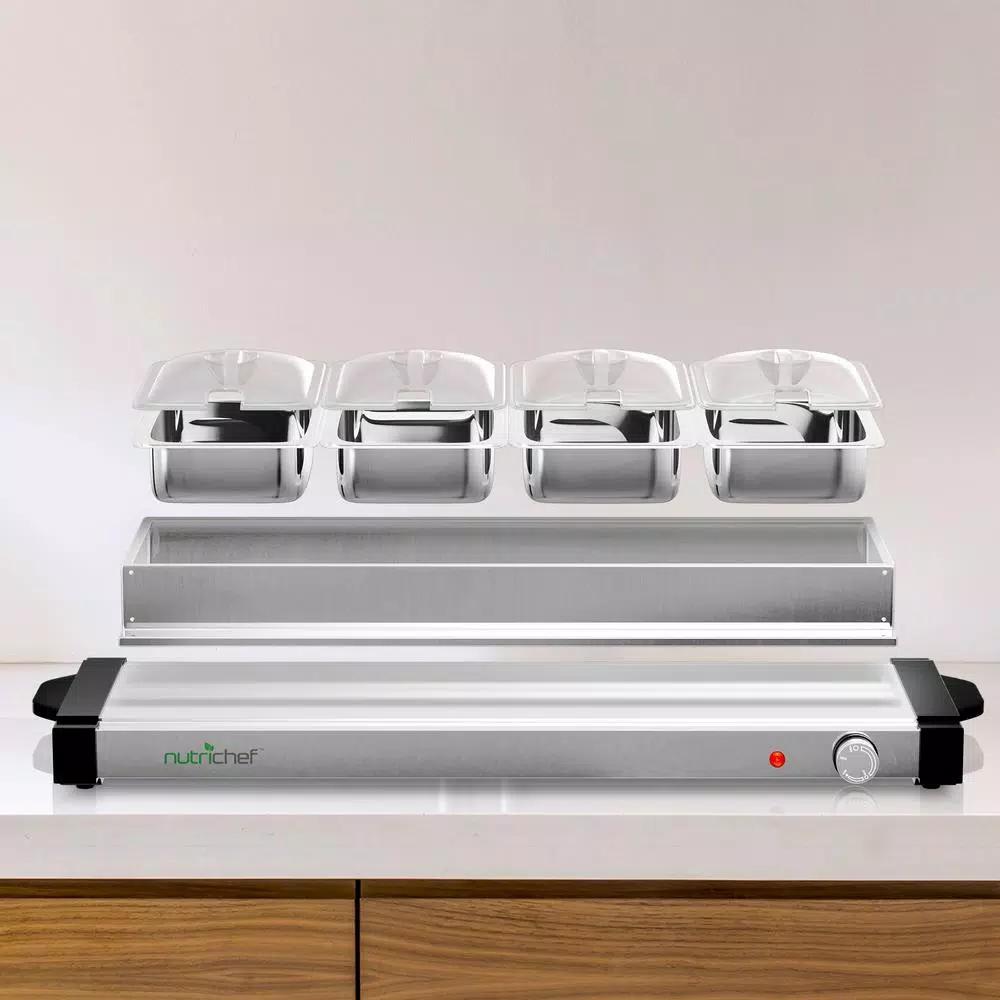 NutriChef 4-Pan Stainless Steel Electric Buffet Server Food Warming Tray Station