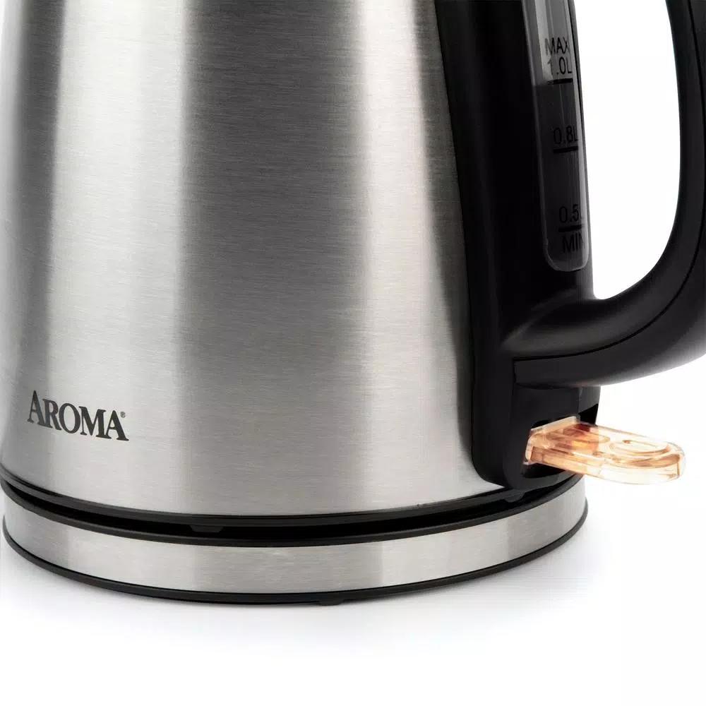 Aroma 4.5-Cup Stainless Steel Electric Kettle, 1000W, Automatic Shut-Off