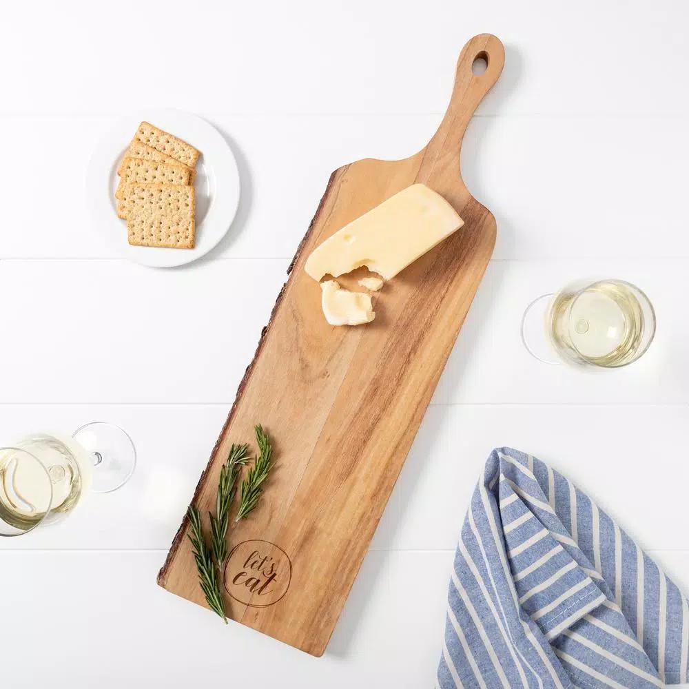 Cathy's Concepts Let's Eat Live Edge Mango Wood Serving Board - Rustic Rectangular Charcuterie Tray