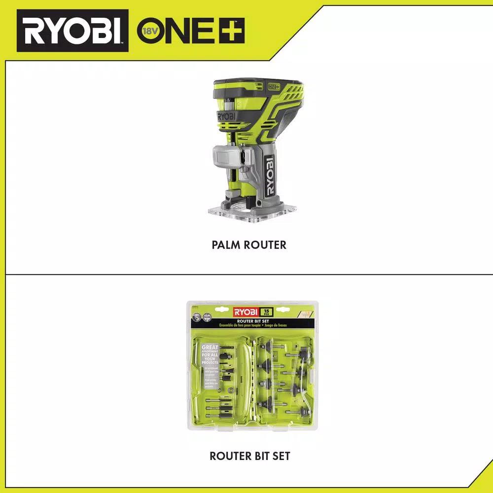 RYOBI 18V ONE+ Cordless Fixed Base Trim Router with 15-Piece Carbide Bit Set