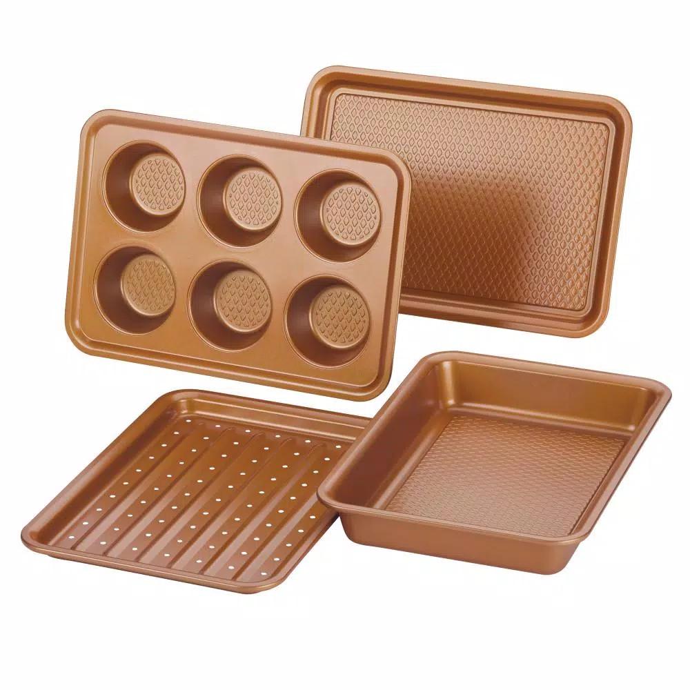 Ayesha Curry 4-Piece Toaster Oven Bakeware Set, Copper Nonstick Steel