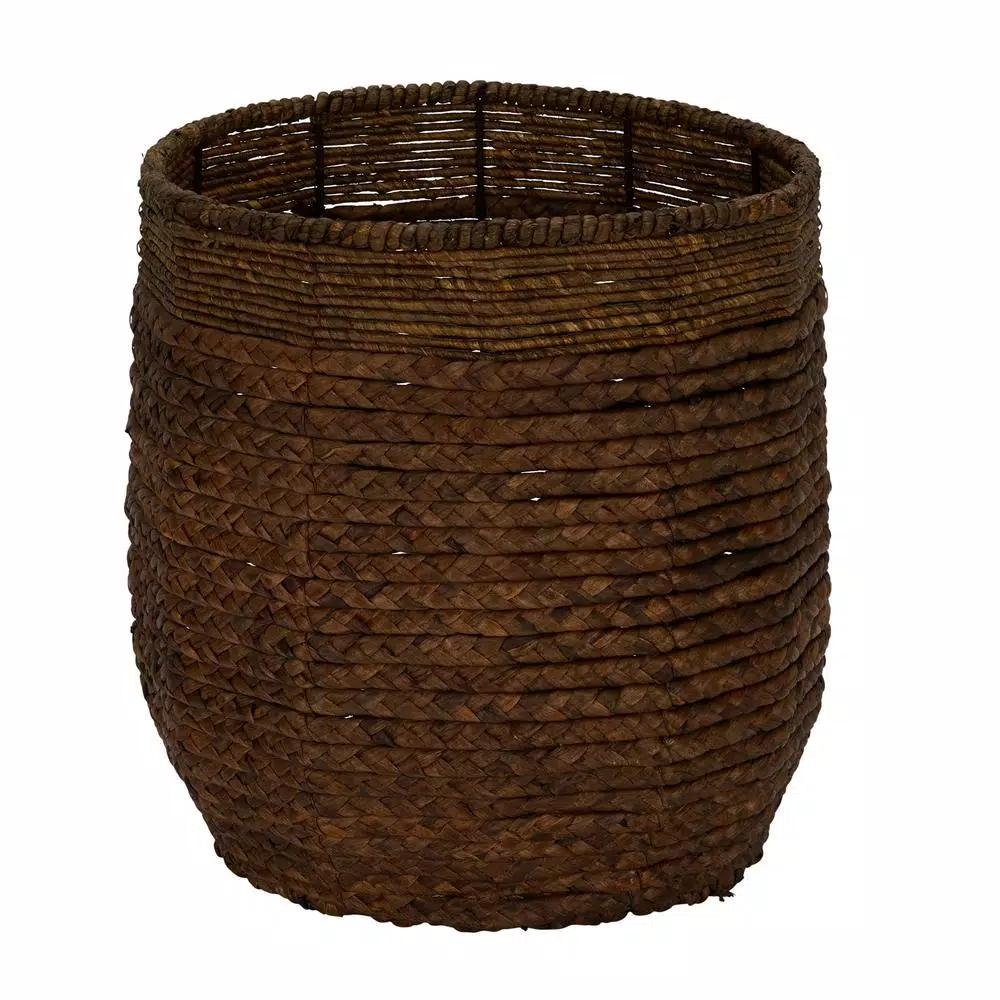Household Essentials Wicker Water Hyacinth Rimmed Basket Set of 2, Rustic Decorative Storage Baskets and Planters