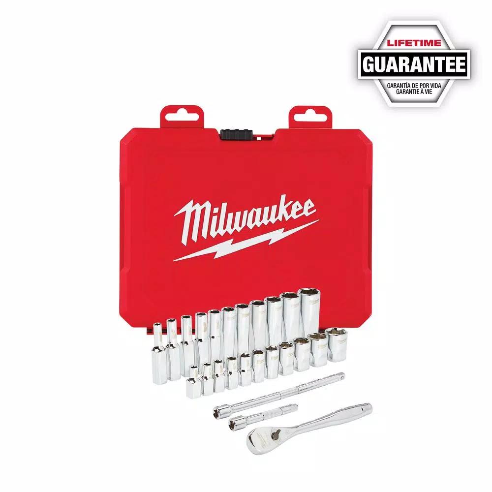 Milwaukee 1/4 in. Drive SAE & Metric Ratchet and Socket Mechanics Tool Set, 54-Piece