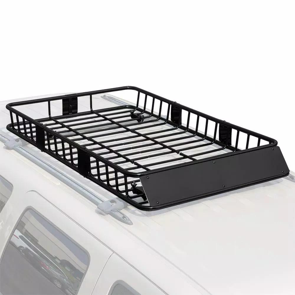 Stark Universal Roof Basket Cargo Carrier with Rack Extensions, 150 lb Capacity, Black