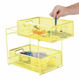 MIND READER Modern Yellow Metal Mesh 2-Tier Utensil Caddy and Flatware Organizer thumbnail 2