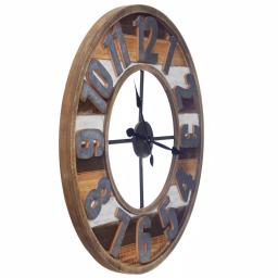Pinnacle 33 in. Rustic Reclaimed Wood and Metal Round Wall Clock - Farmhouse Style thumbnail 4