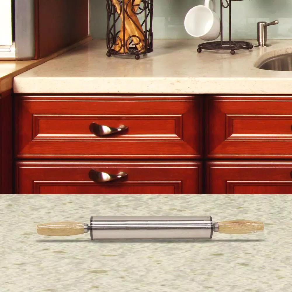 Home Basics Stainless Steel and Wood Rolling Pin