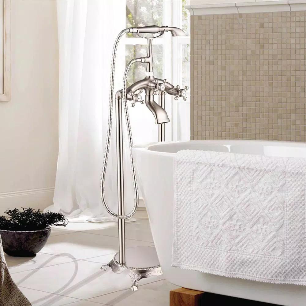Vanity Art 40 in. Freestanding Single-Handle Claw Foot Tub Faucet with Hand Shower, Brushed Nickel