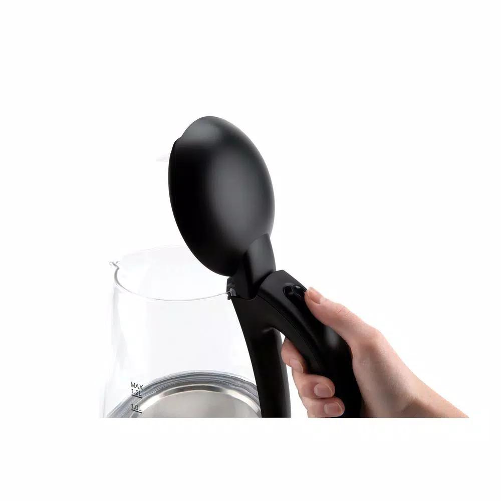 AROMA 5-Cup Black Glass Electric Kettle, 1.2L Cordless Pouring with Automatic Shut-Off
