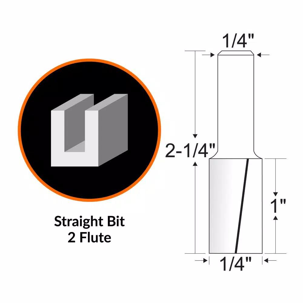 WEN 1/4 in. Straight 2-Flute Carbide Tipped Router Bit, 1/4 in. Shank