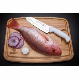 Mundial 3800 Series 7 in. Santoku Knife with Hollow Edge and Antimicrobial White Handle thumbnail 5