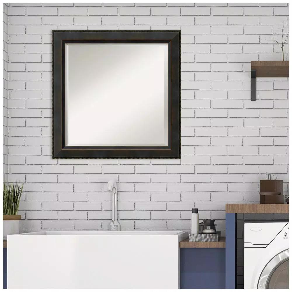 Amanti Art Signore 24 in. x 24 in. Square Wood Framed Beveled Edge Bathroom Vanity Mirror in Bronze